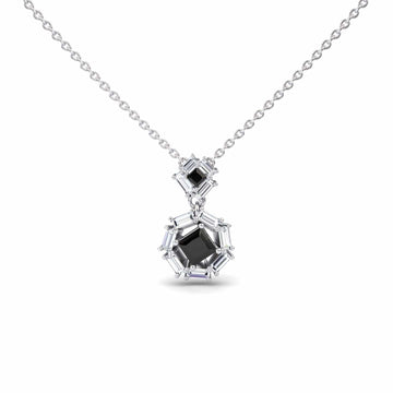 Black & White Diamond Geometric Halo Necklace - Reema