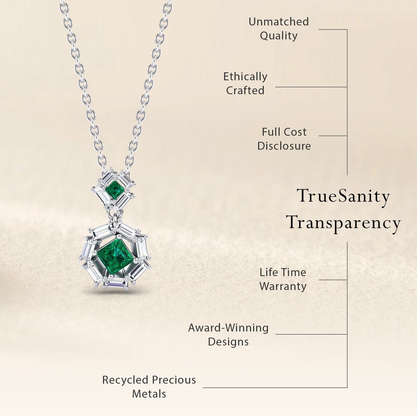 Emerald & Diamond Geometric Halo Necklace - Reema