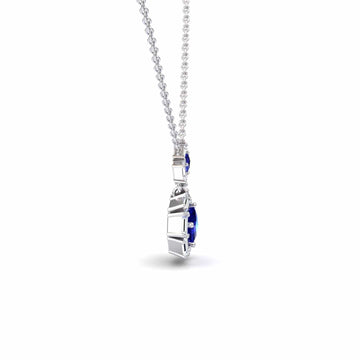 Blue Sapphire & Diamond Geometric Halo Necklace - Reema