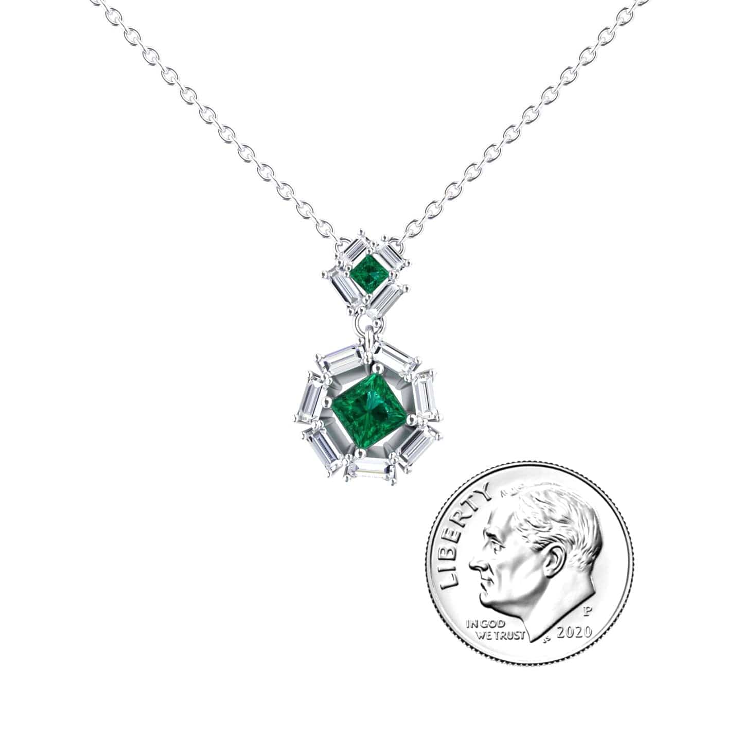 Emerald & Diamond Geometric Halo Necklace - Reema