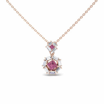 Pink Tourmaline & Diamond Geometric Halo Necklace - Reema