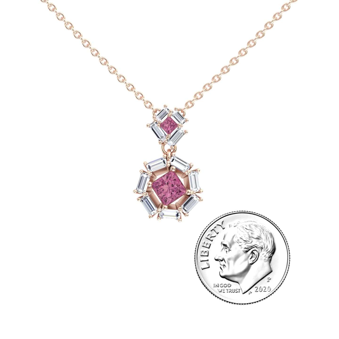 Pink Tourmaline & Diamond Geometric Halo Necklace - Reema