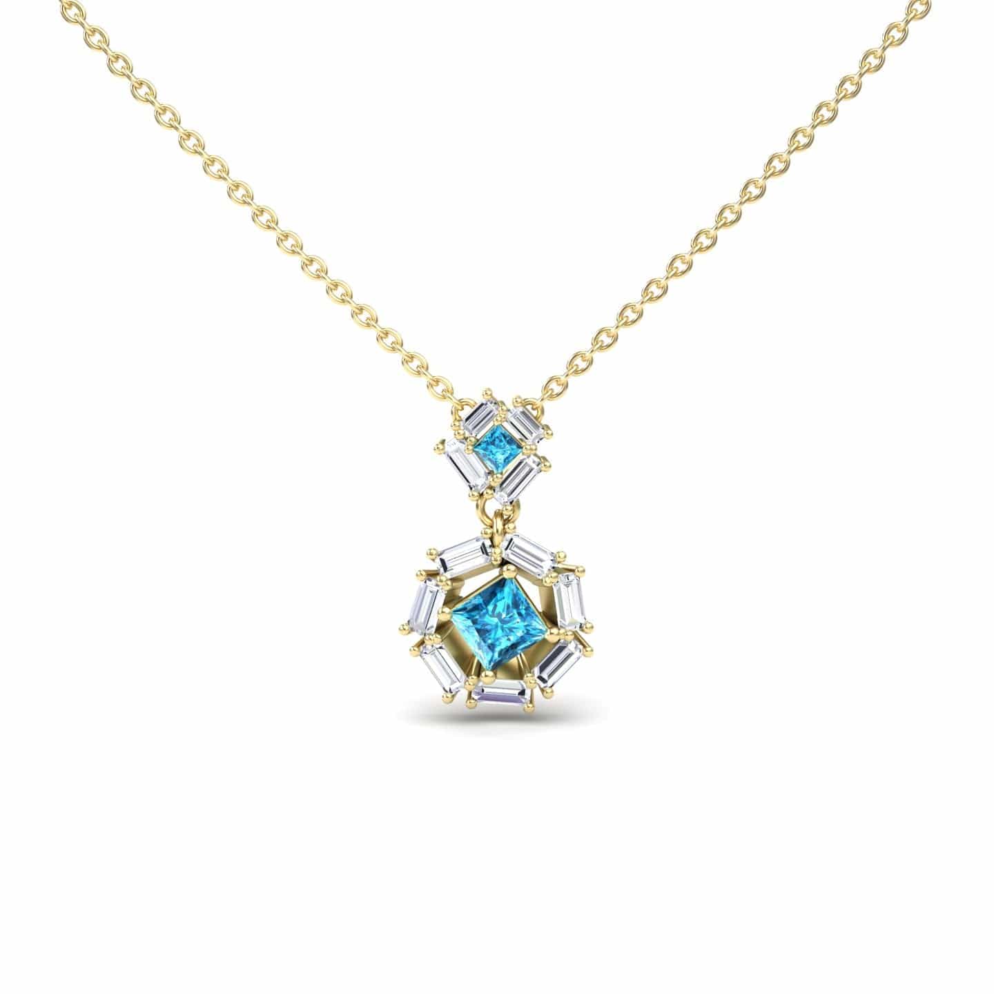 Swiss Blue Topaz & Diamond Geometric Halo Necklace - Reema