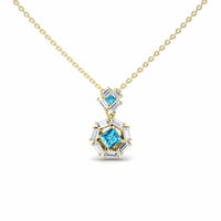 Swiss Blue Topaz & Diamond Geometric Halo Necklace - Reema