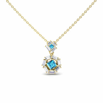 Swiss Blue Topaz & Diamond Geometric Halo Necklace - Reema