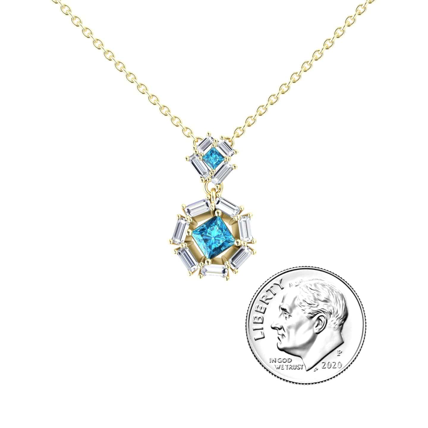 Swiss Blue Topaz & Diamond Geometric Halo Necklace - Reema