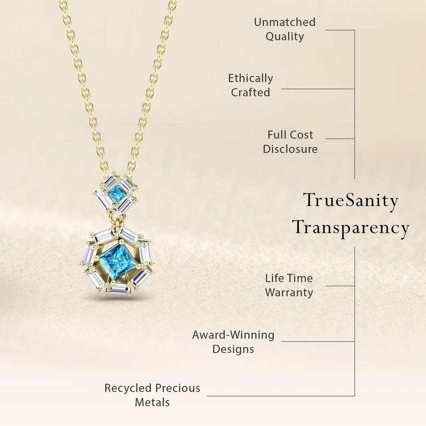 Swiss Blue Topaz & Diamond Geometric Halo Necklace - Reema