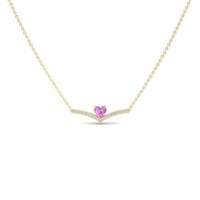 Lab Grown Pink Sapphire & Diamond Chevron Necklace - Summer