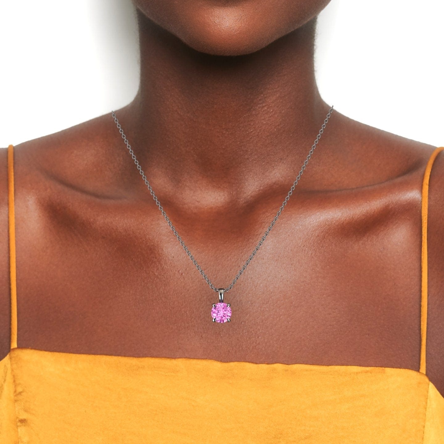 Lab Grown Pink Sapphire Solitaire Necklace - Aaradhya