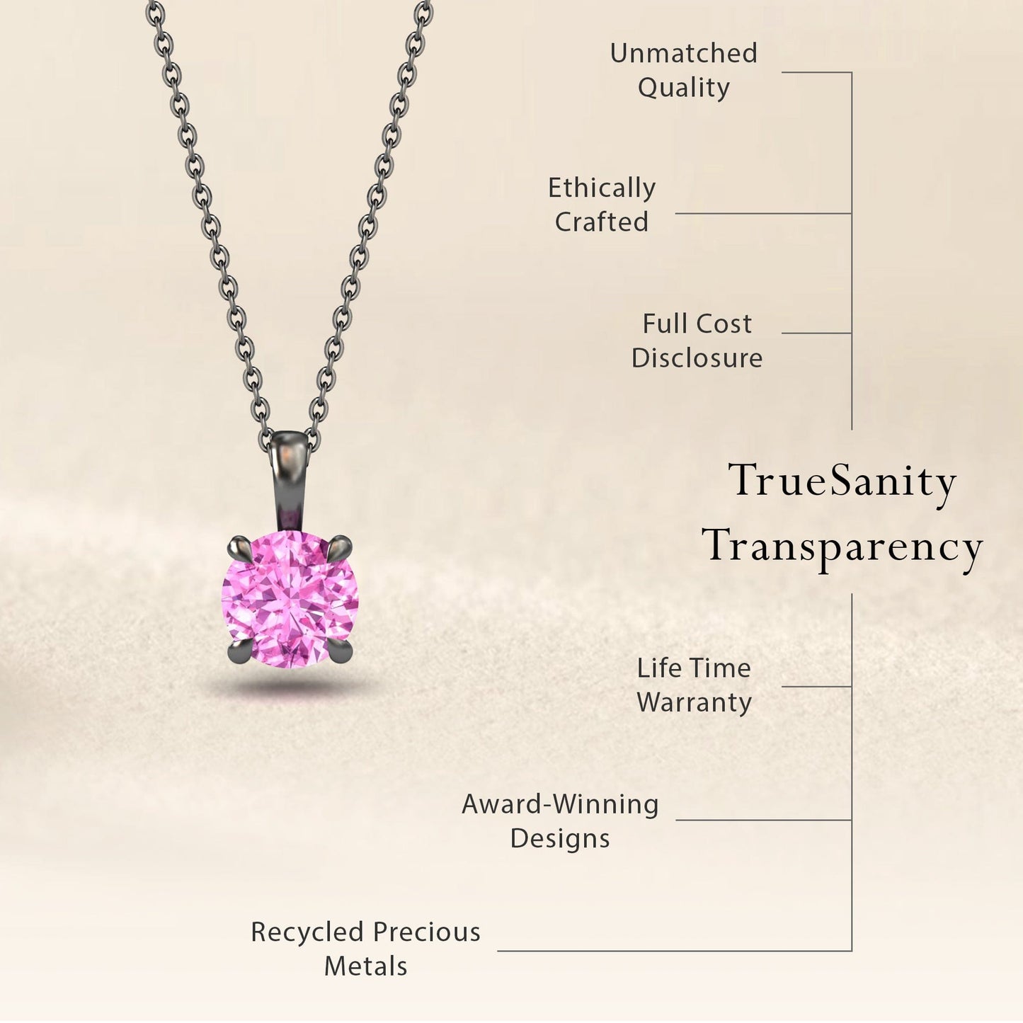 Lab Grown Pink Sapphire Solitaire Necklace - Aaradhya