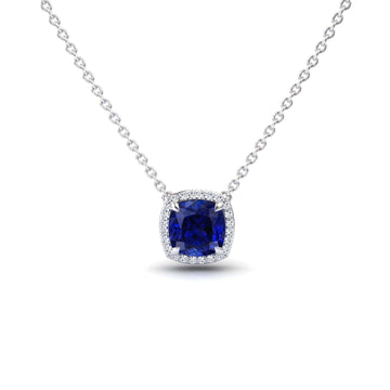 Lab Grown Blue Sapphire & Diamond Halo Necklace - Yvonne