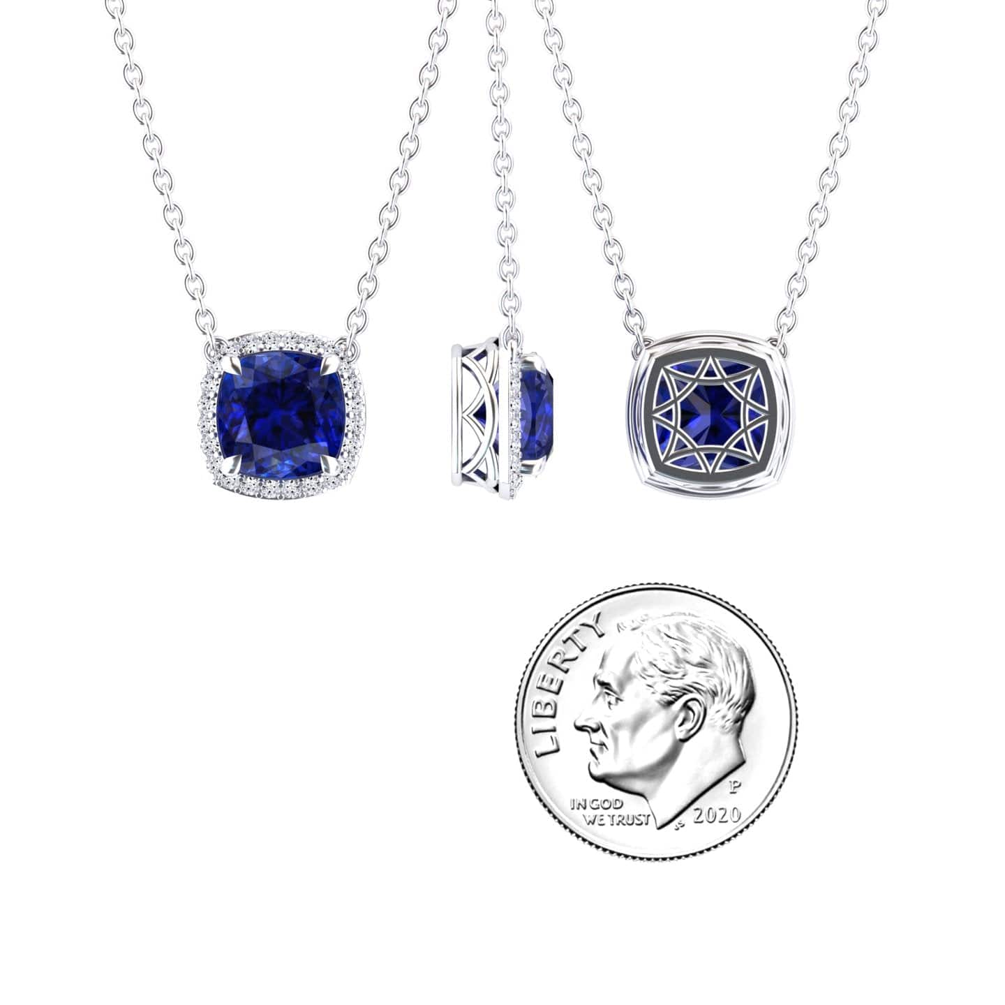 Lab Grown Blue Sapphire & Diamond Halo Necklace - Yvonne