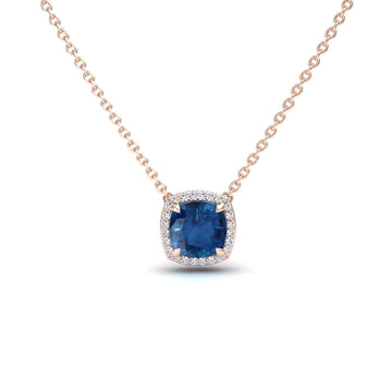 London Blue Topaz & Diamond Halo Necklace - Yvonne