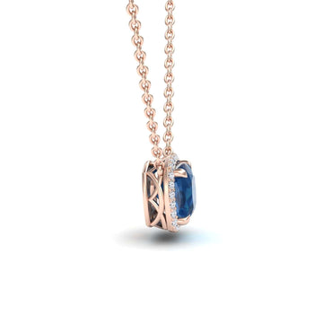 London Blue Topaz & Diamond Halo Necklace - Yvonne