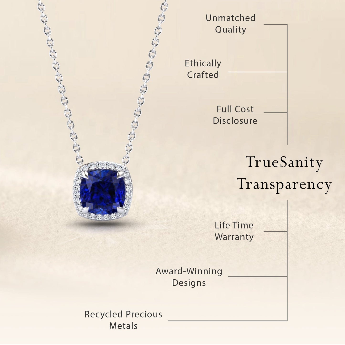 Lab Grown Blue Sapphire & Diamond Halo Necklace - Yvonne