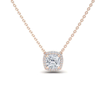 White Moissanite & Diamond Halo Necklace - Yvonne