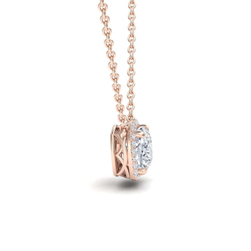 White Moissanite & Diamond Halo Necklace - Yvonne