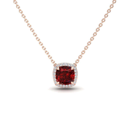 Lab Grown Ruby & Diamond Halo Necklace - Yvonne