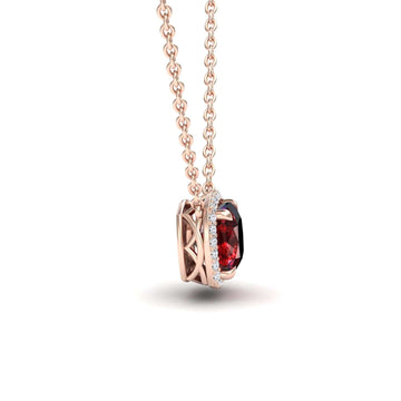Lab Grown Ruby & Diamond Halo Necklace - Yvonne