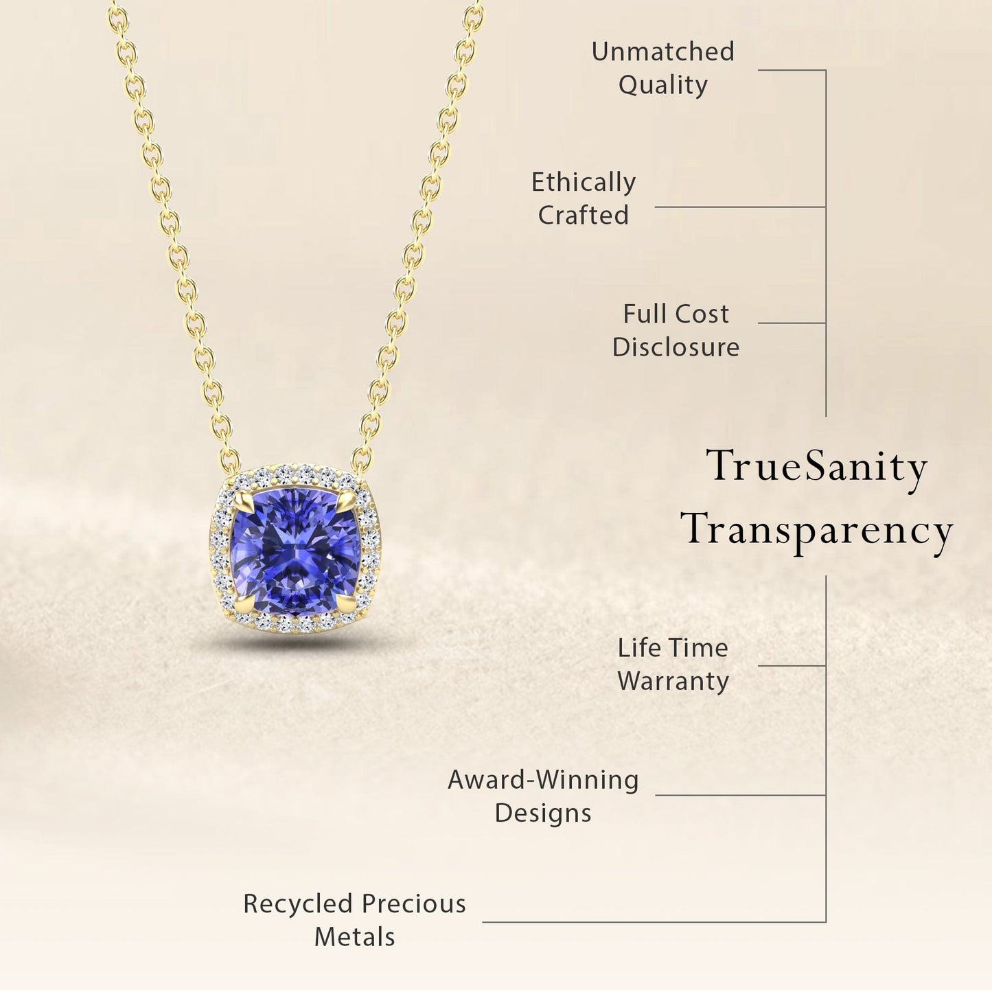 Tanzanite & Diamond Halo Necklace - Yvonne