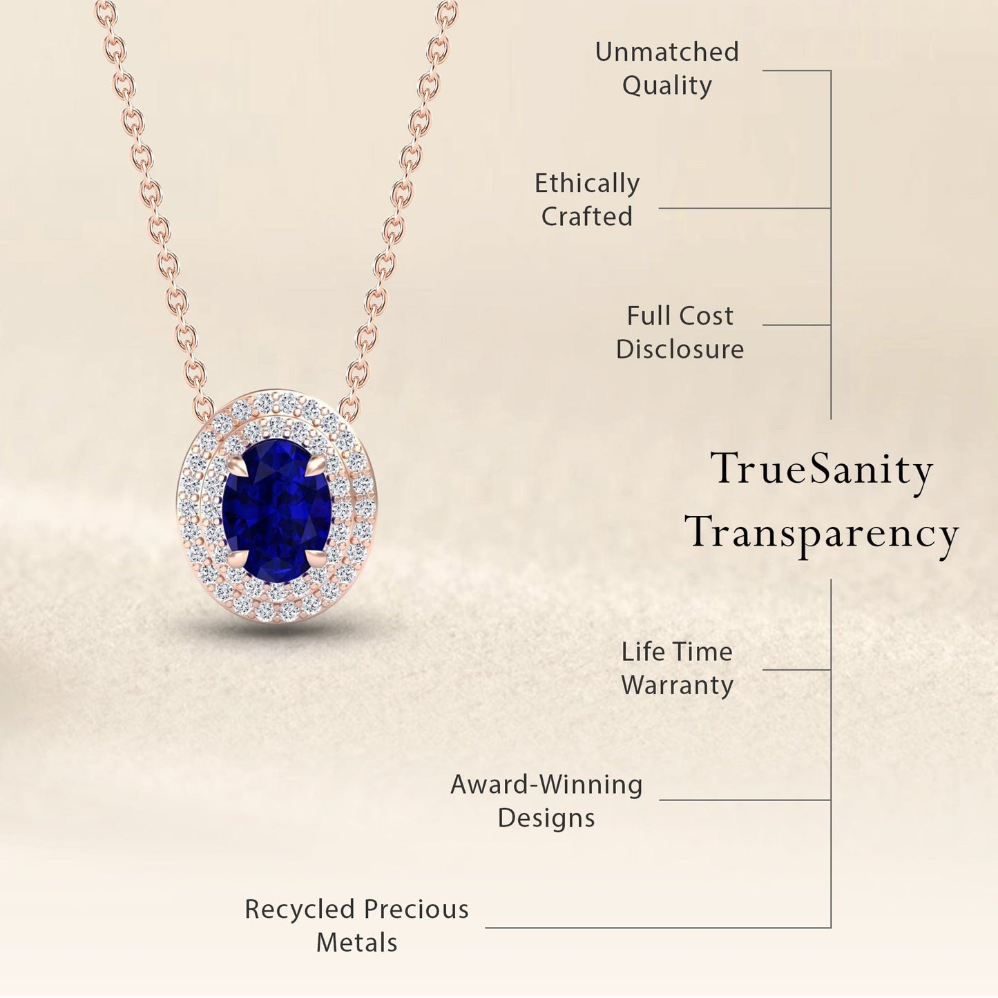 Lab Grown Blue Sapphire & Diamond Double Halo Necklace - Abril
