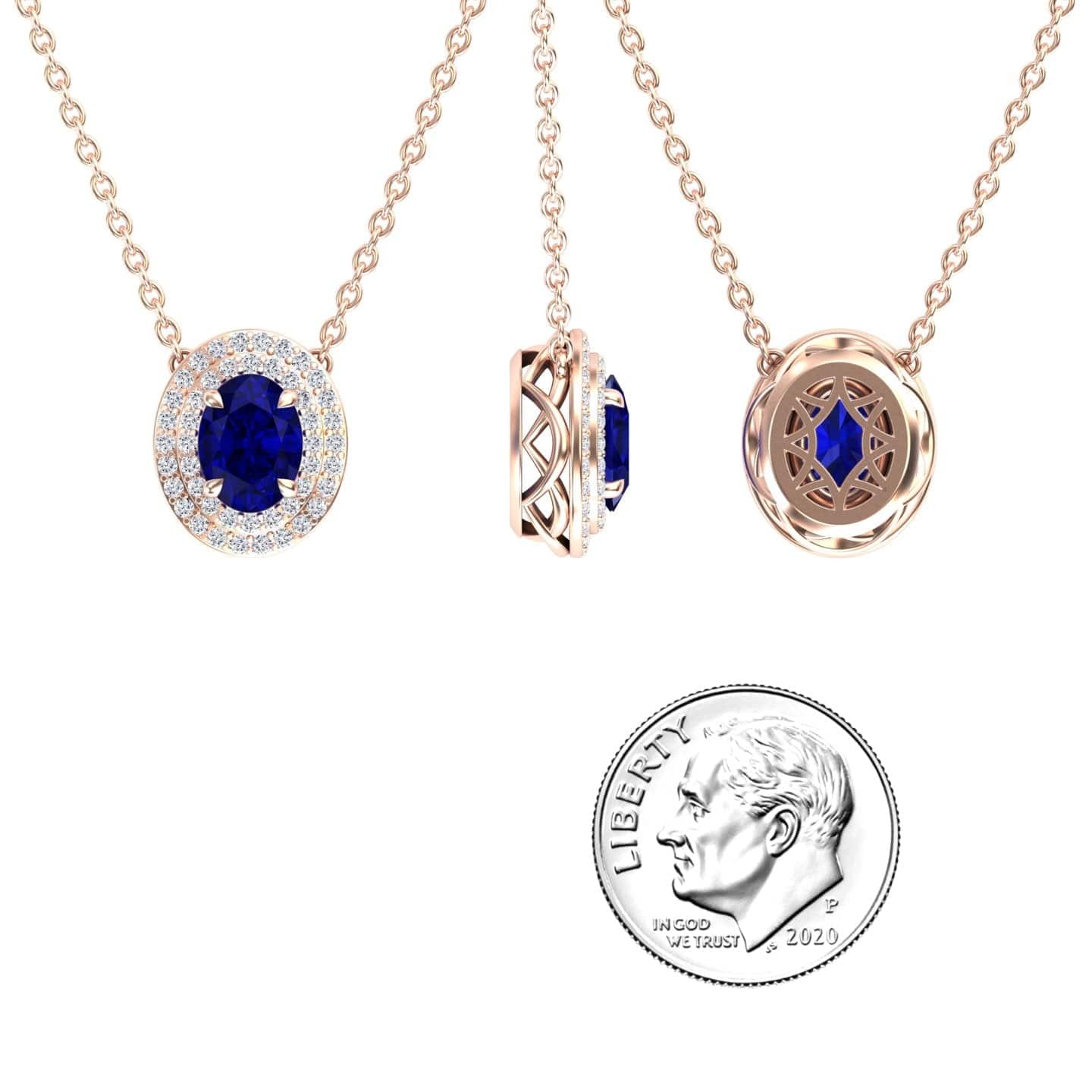 Lab Grown Blue Sapphire & Diamond Double Halo Necklace - Abril