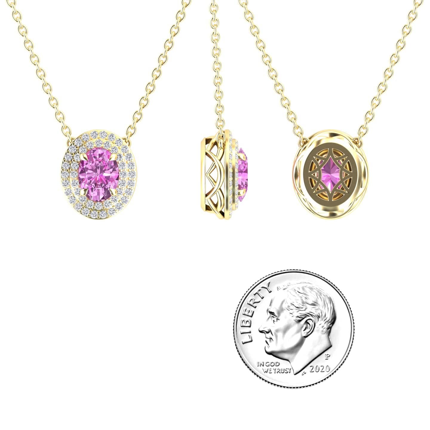 Lab Grown Pink Sapphire & Diamond Double Halo Necklace - Abril