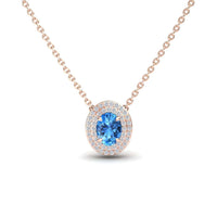 Swiss Blue Topaz & Diamond Double Halo Necklace - Abril