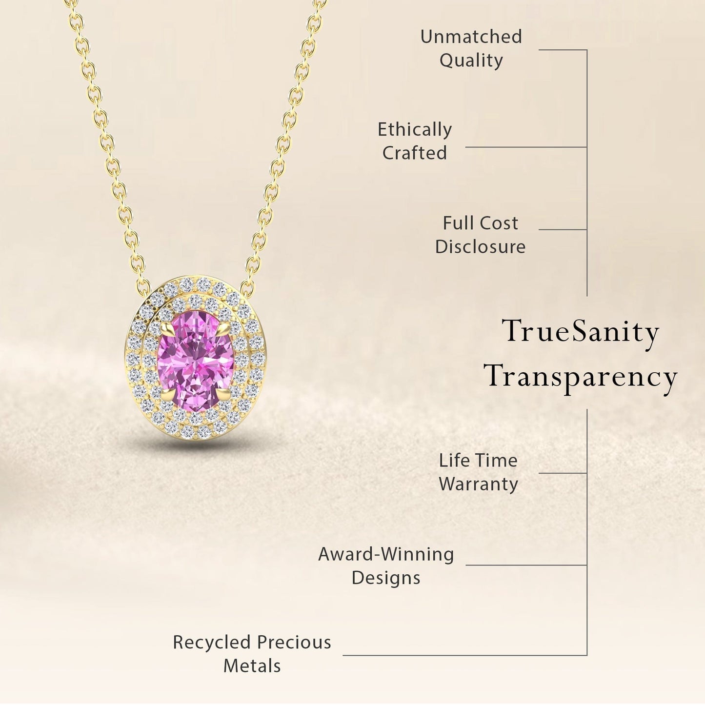 Lab Grown Pink Sapphire & Diamond Double Halo Necklace - Abril