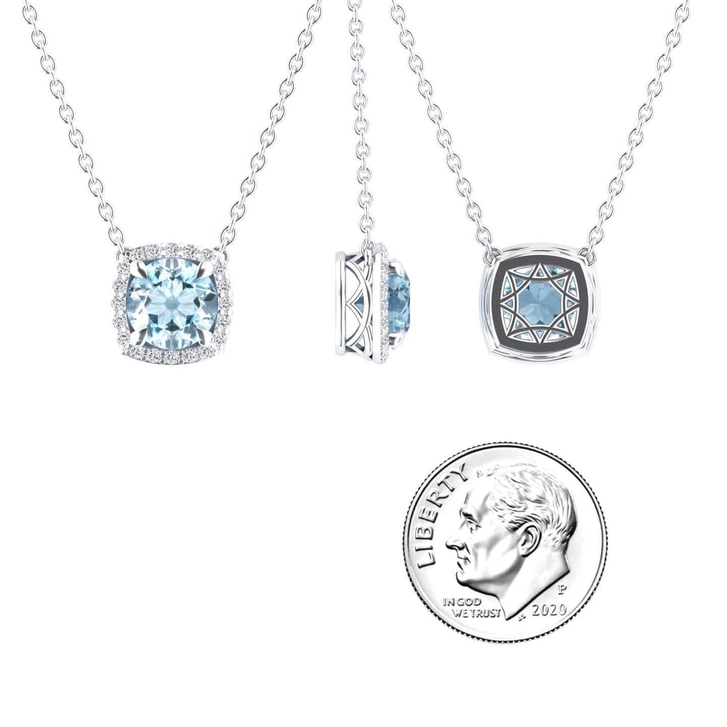 Aquamarine & Diamond Halo Necklace - Eileen