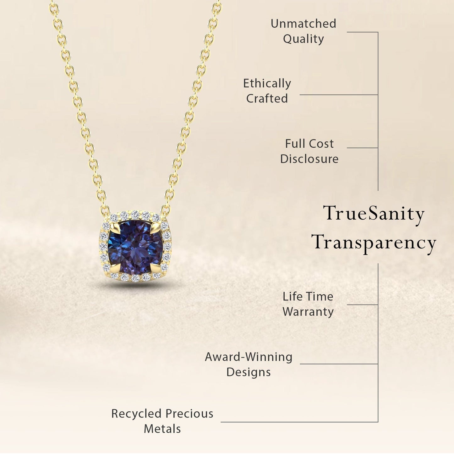 Lab Grown Alexandrite & Diamond Halo Necklace - Eileen