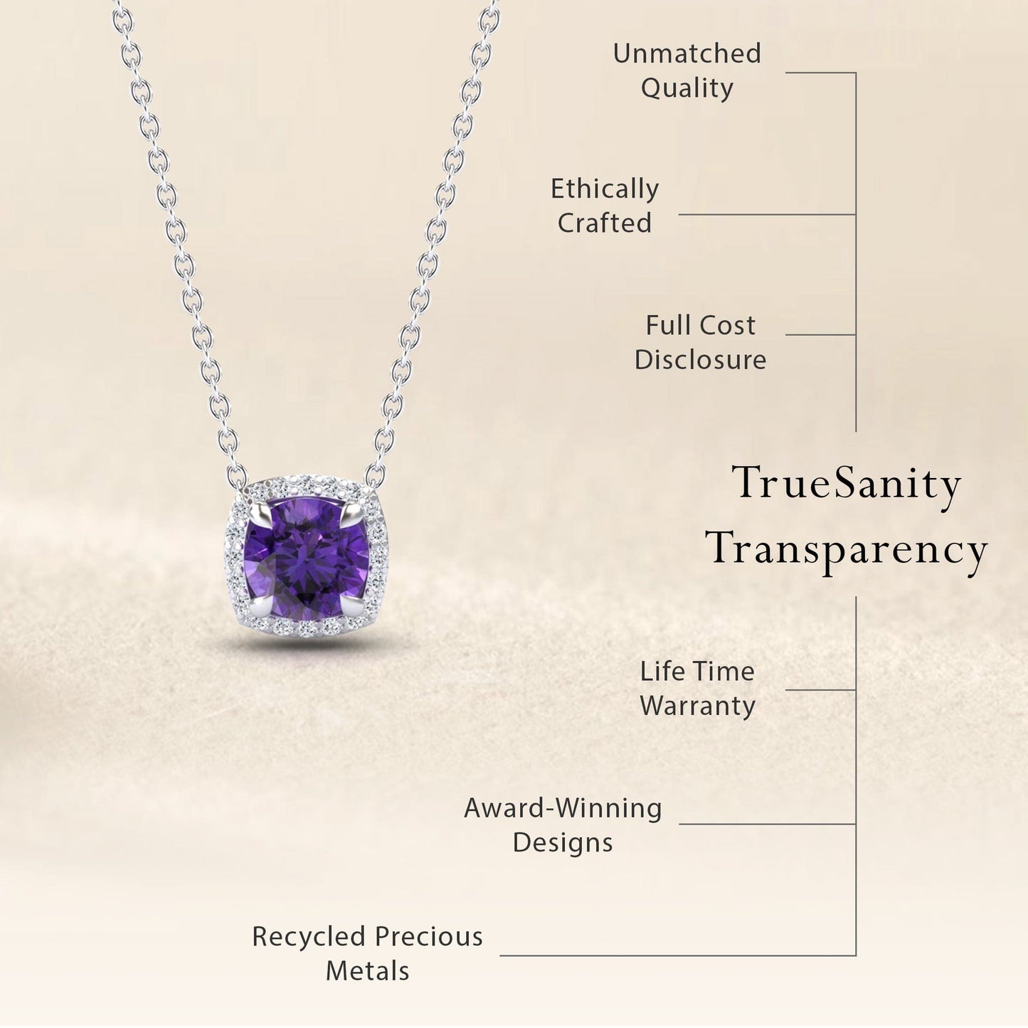 Amethyst & Diamond Halo Necklace - Eileen