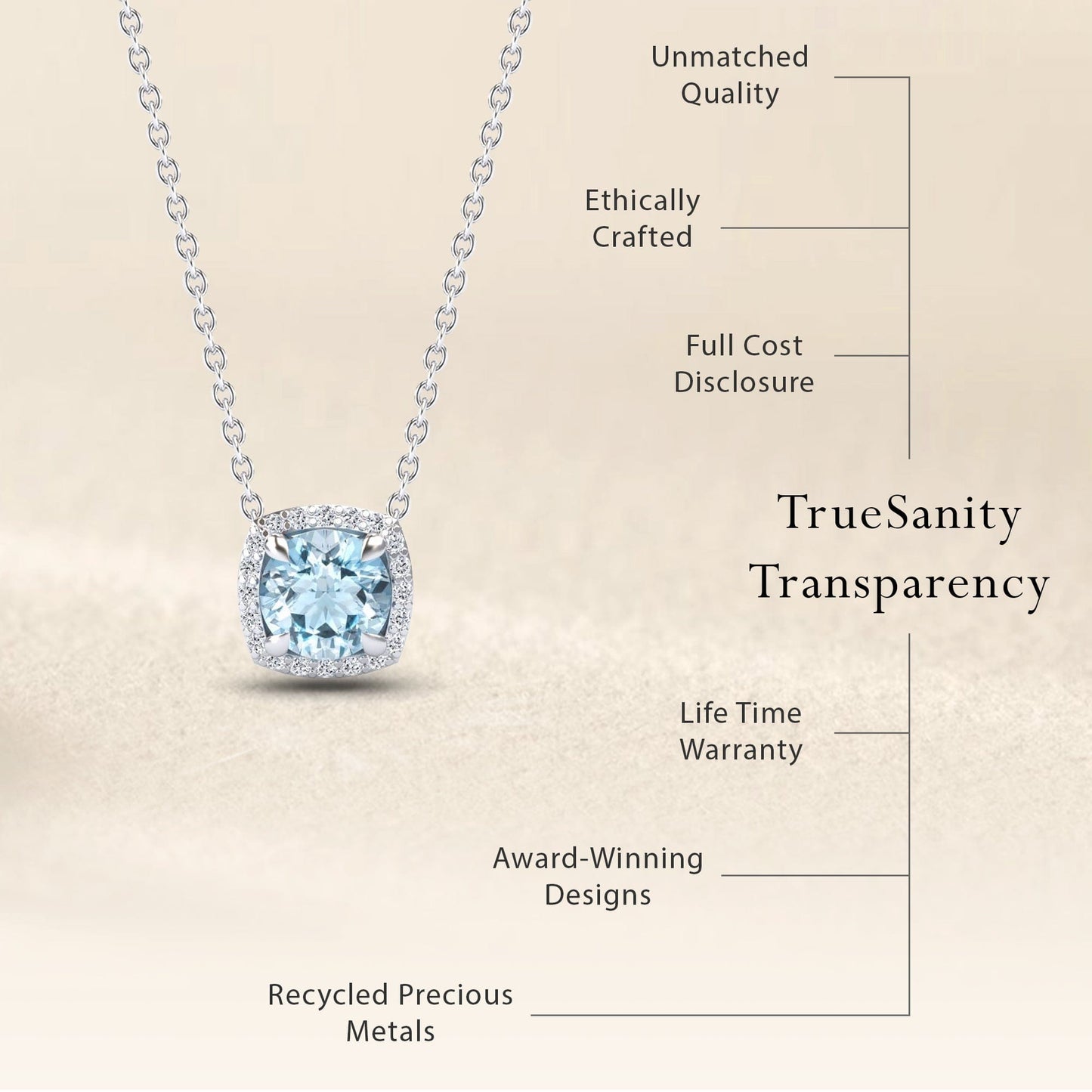 Aquamarine & Diamond Halo Necklace - Eileen