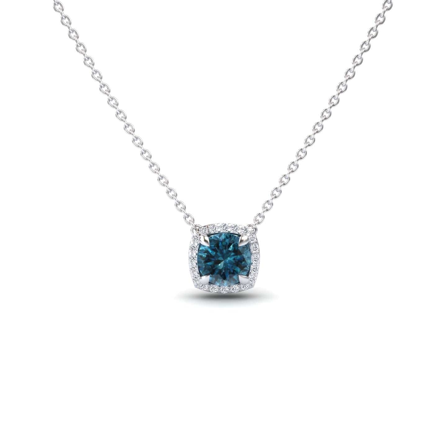 Blue & White Diamond Halo Necklace - Eileen