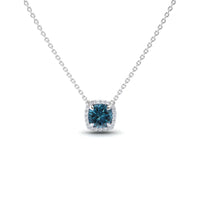Blue & White Diamond Halo Necklace - Eileen