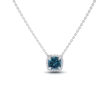 Blue & White Diamond Halo Necklace - Eileen