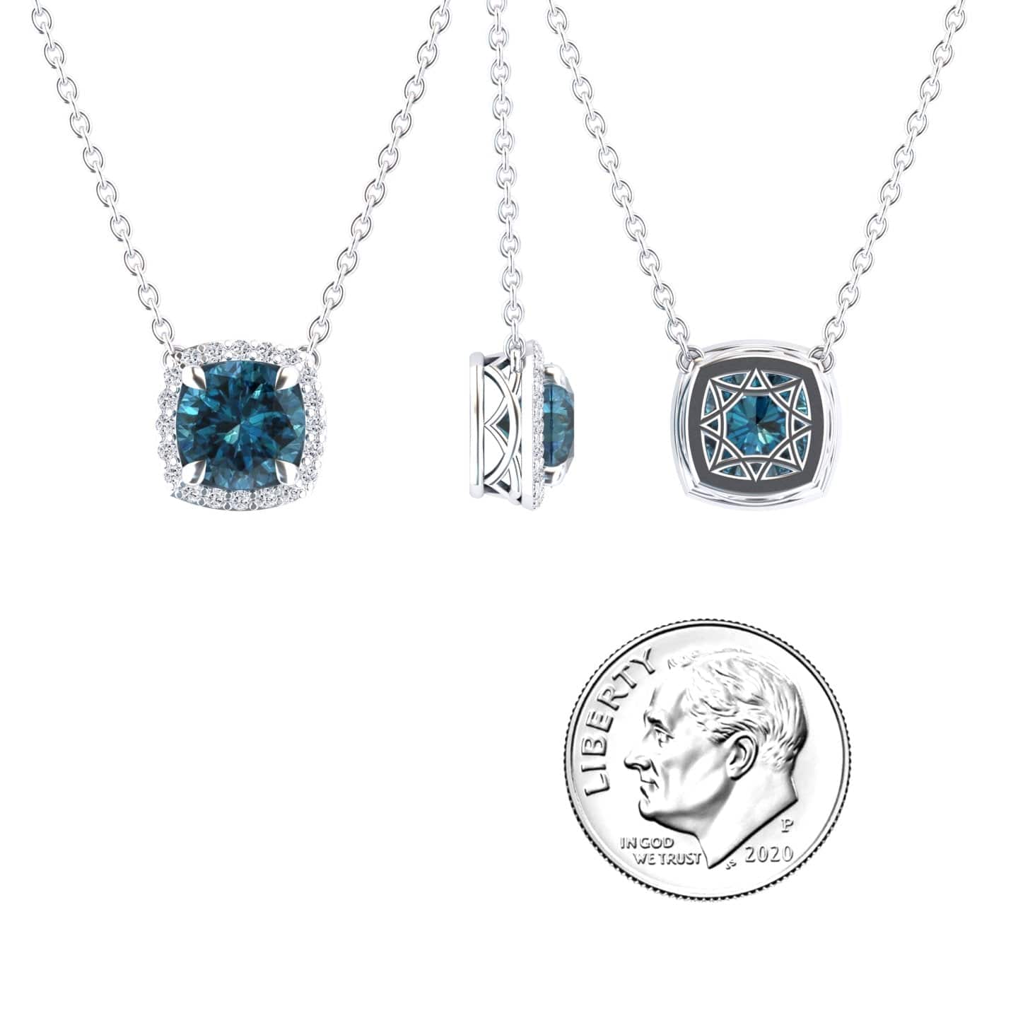 Blue & White Diamond Halo Necklace - Eileen