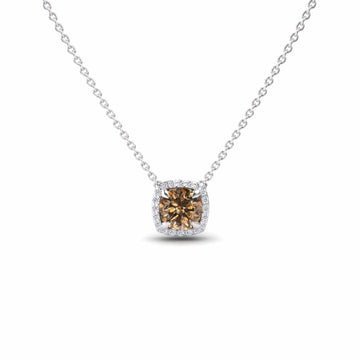 Brown & White Diamond Halo Necklace - Eileen