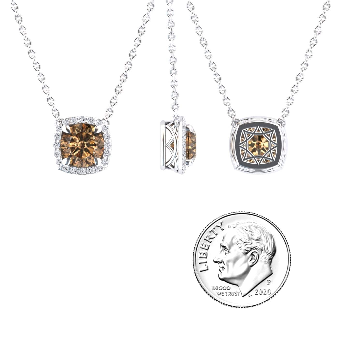 Brown & White Diamond Halo Necklace - Eileen