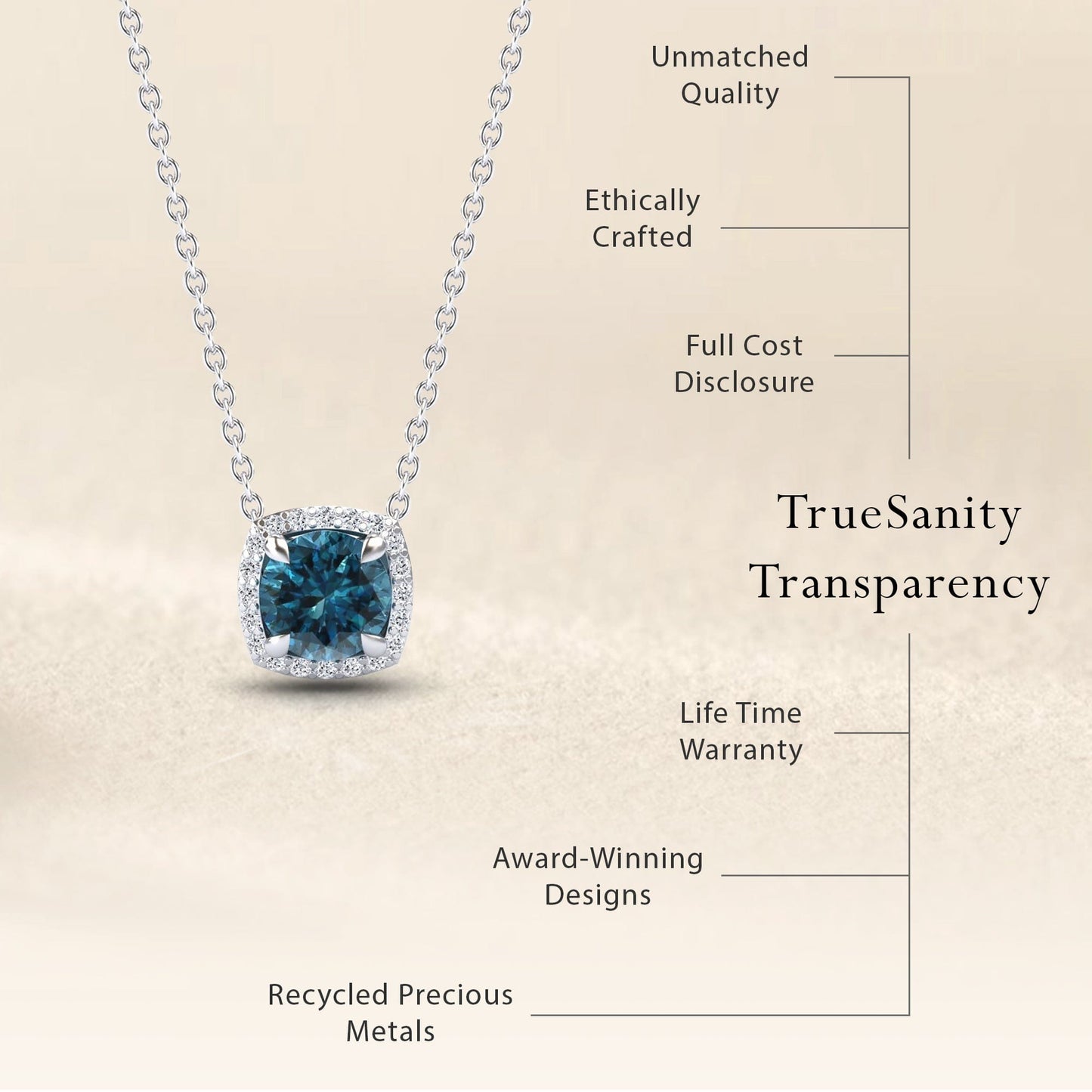 Blue & White Diamond Halo Necklace - Eileen