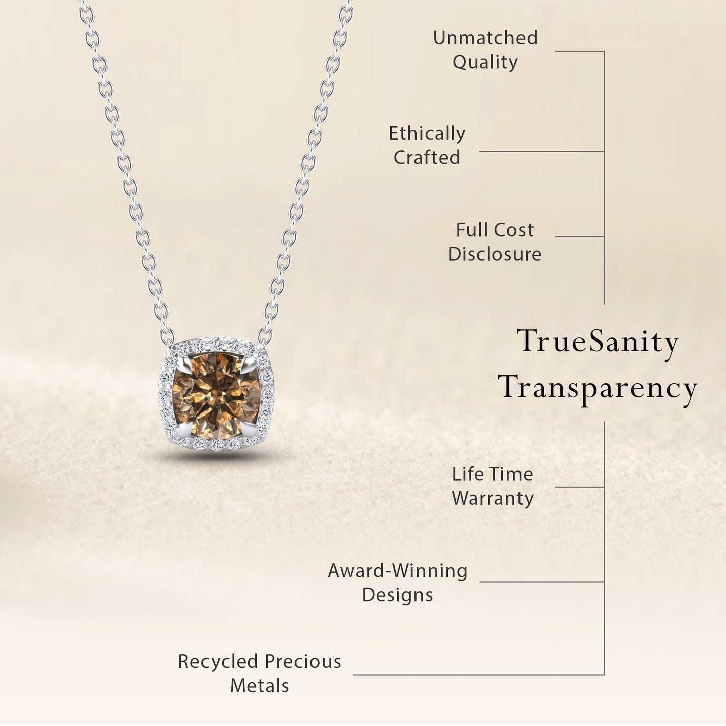 Brown & White Diamond Halo Necklace - Eileen