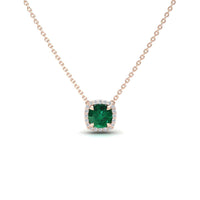 Lab Grown Emerald & Diamond Halo Necklace - Eileen