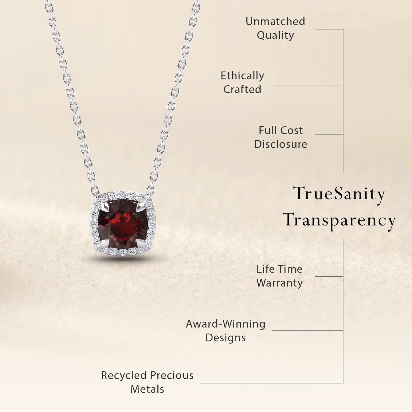 Garnet & Diamond Halo Necklace - Eileen