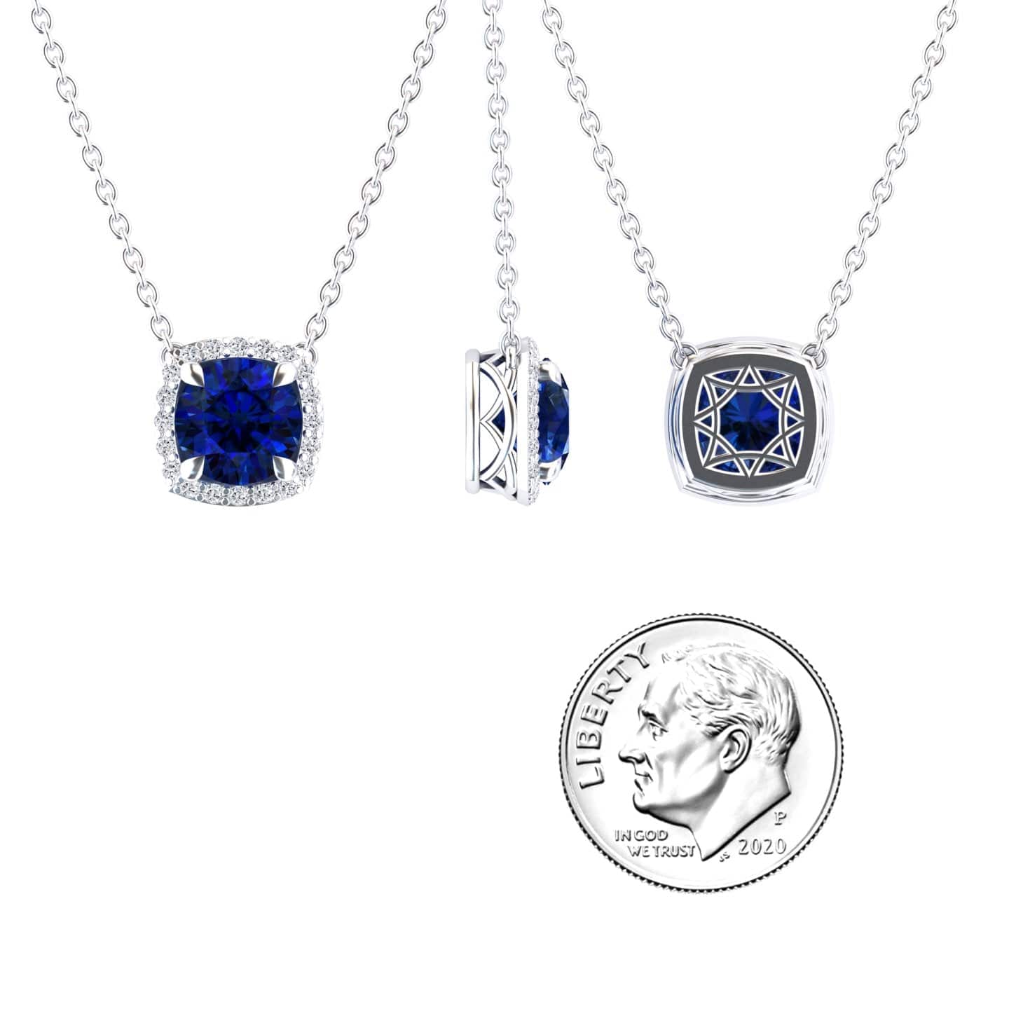 Lab Grown Blue Sapphire & Diamond Halo Necklace - Eileen