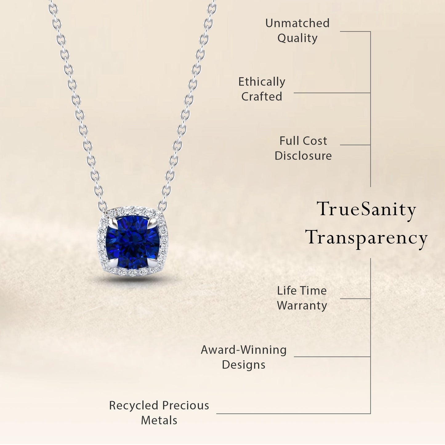 Lab Grown Blue Sapphire & Diamond Halo Necklace - Eileen