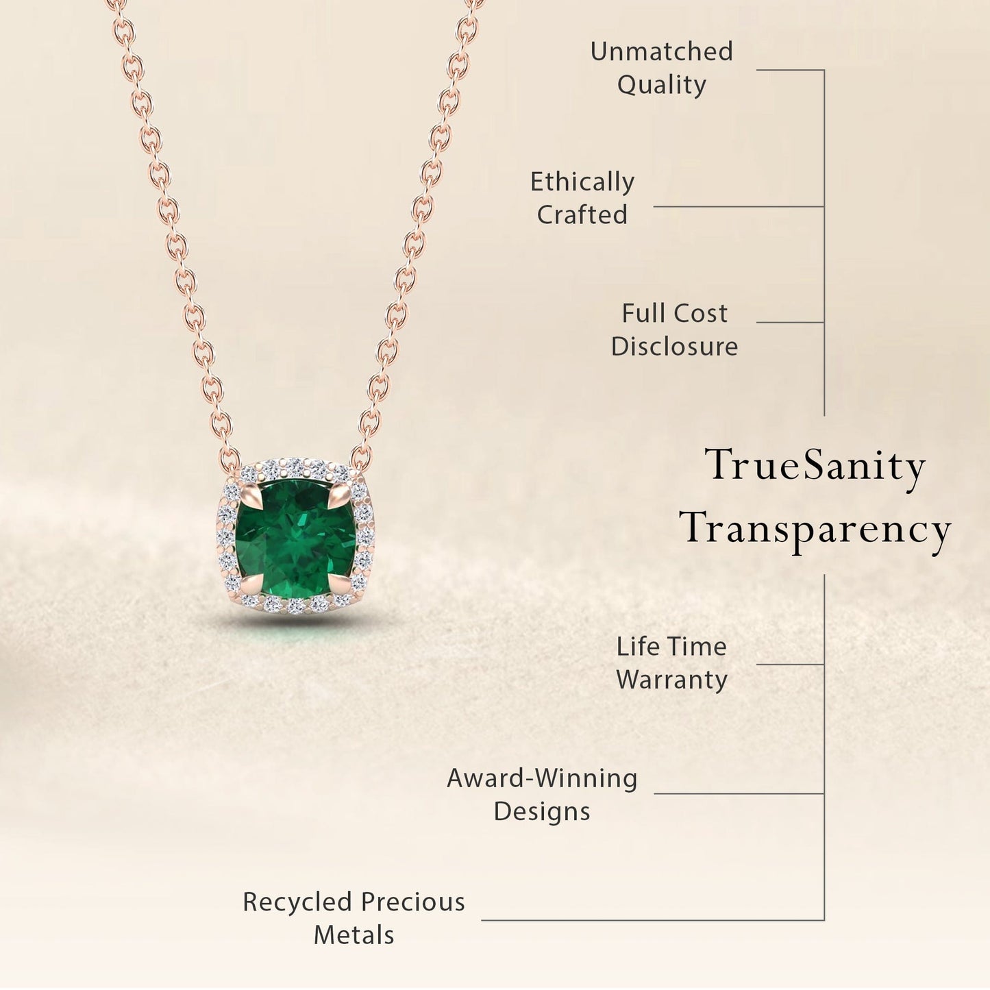 Lab Grown Emerald & Diamond Halo Necklace - Eileen
