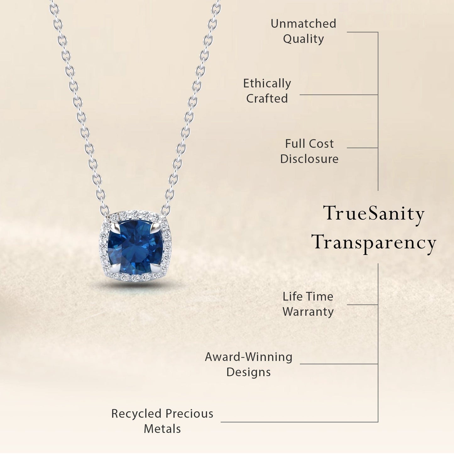 London Blue Topaz & Diamond Halo Necklace - Eileen