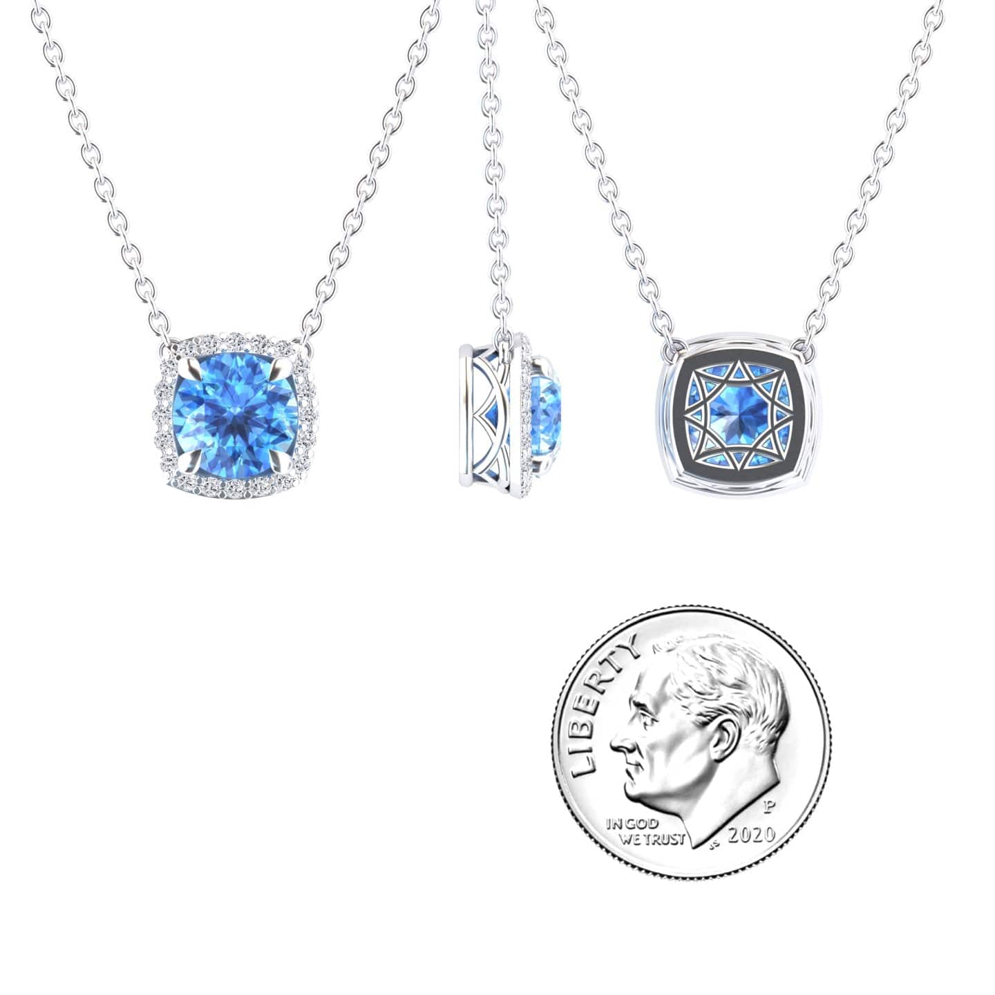 Swiss Blue Topaz & Diamond Halo Necklace - Eileen