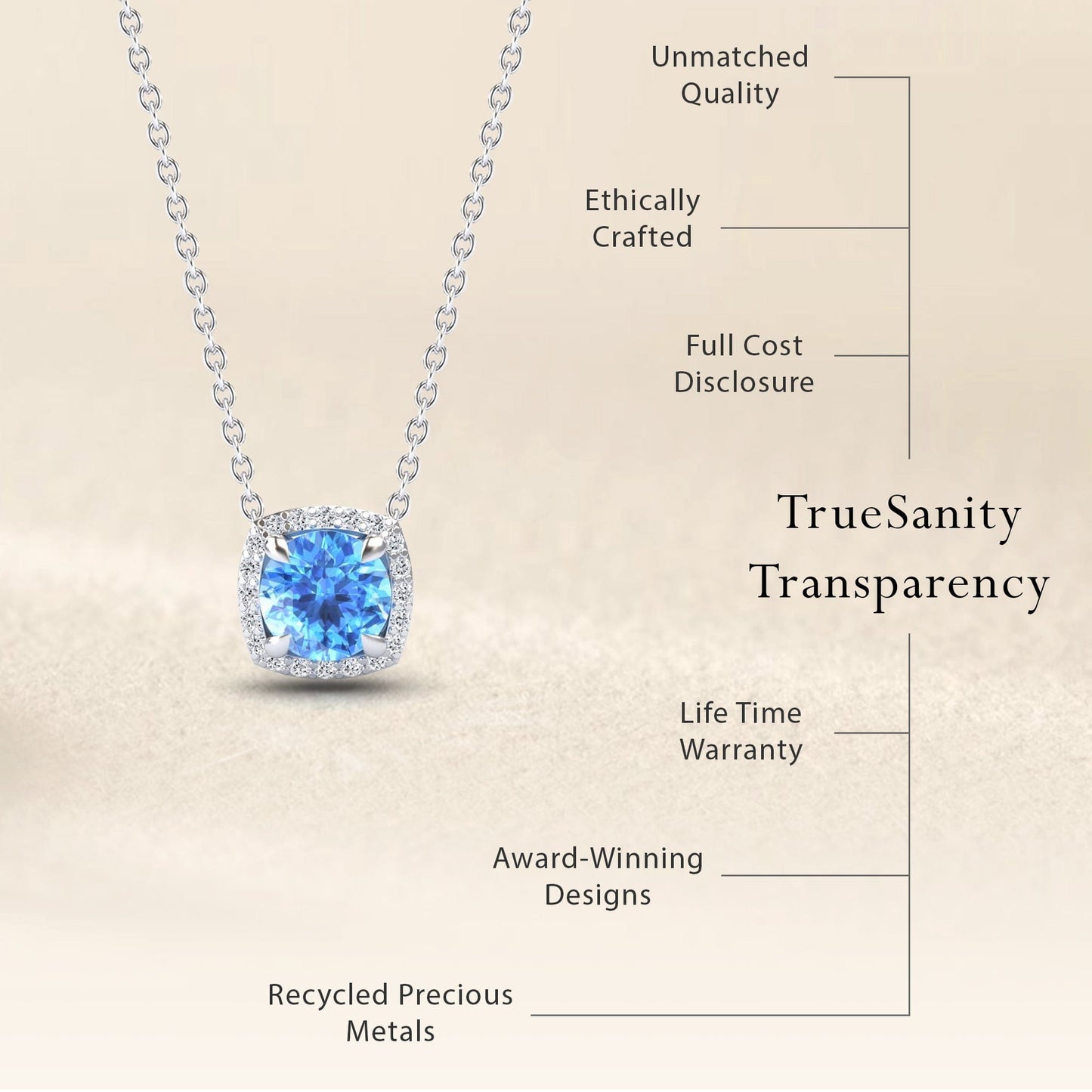 Swiss Blue Topaz & Diamond Halo Necklace - Eileen