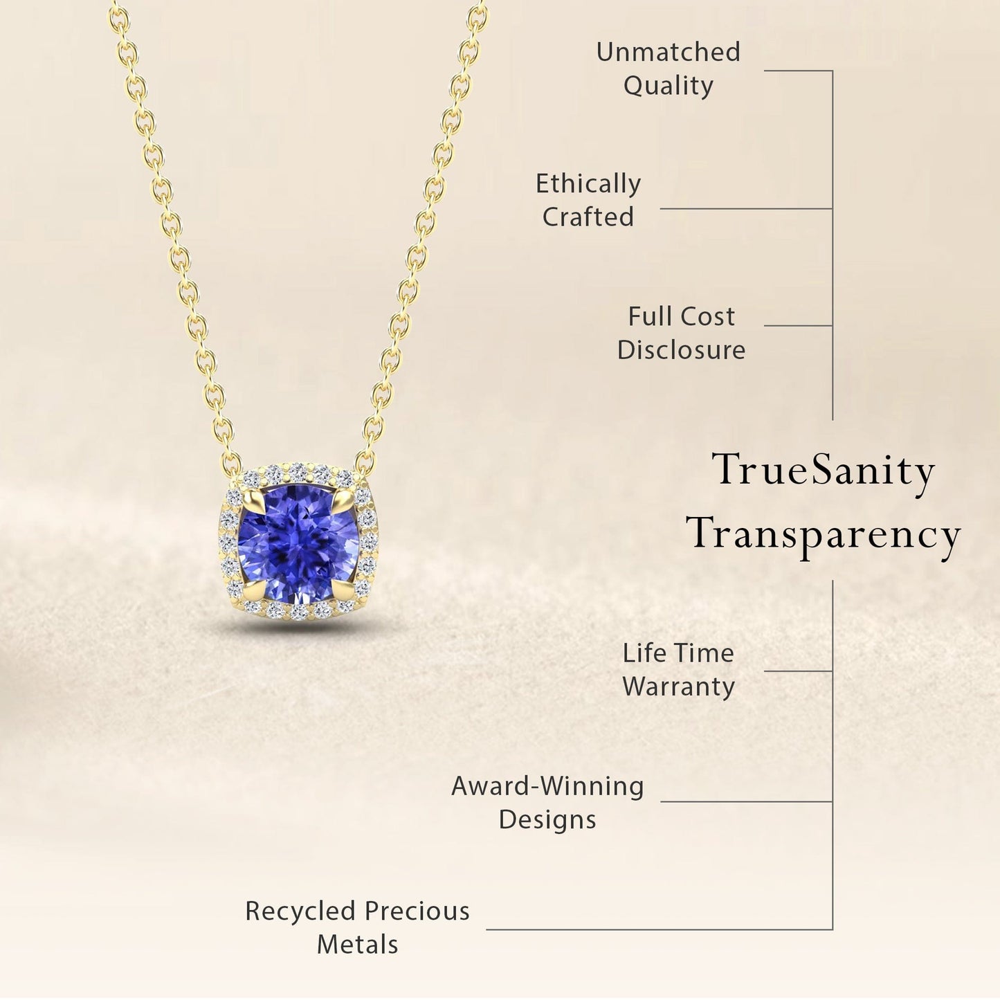 Tanzanite & Diamond Halo Necklace - Eileen